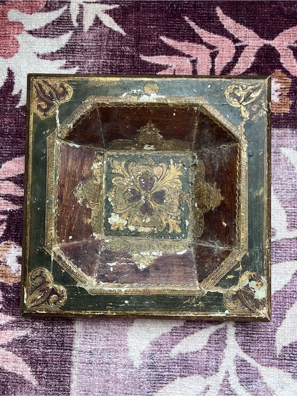 Vintage Large Mid Century Italian Florentine Toleware Gilt Wood Tray Hanging Art